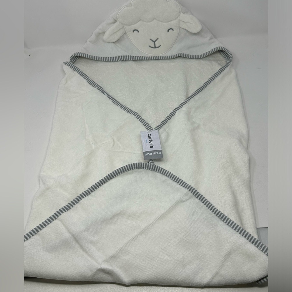 NEW Carter's Baby Toddler Lamb Hooded Towel White Lamb Sheep Bath Towel 36"x 37"